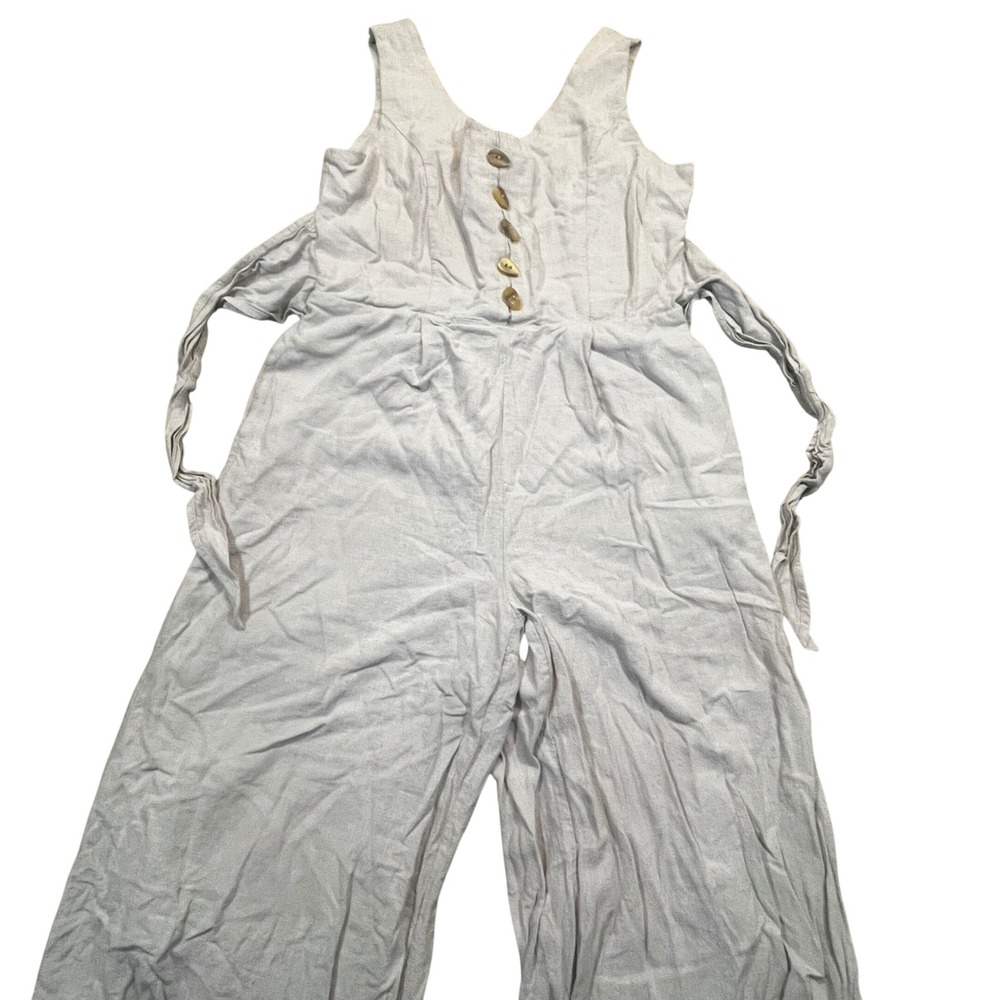 For The Republic Womens Linen Blend Wide Leg Jumpsuit Beige S Smocked Back Capri